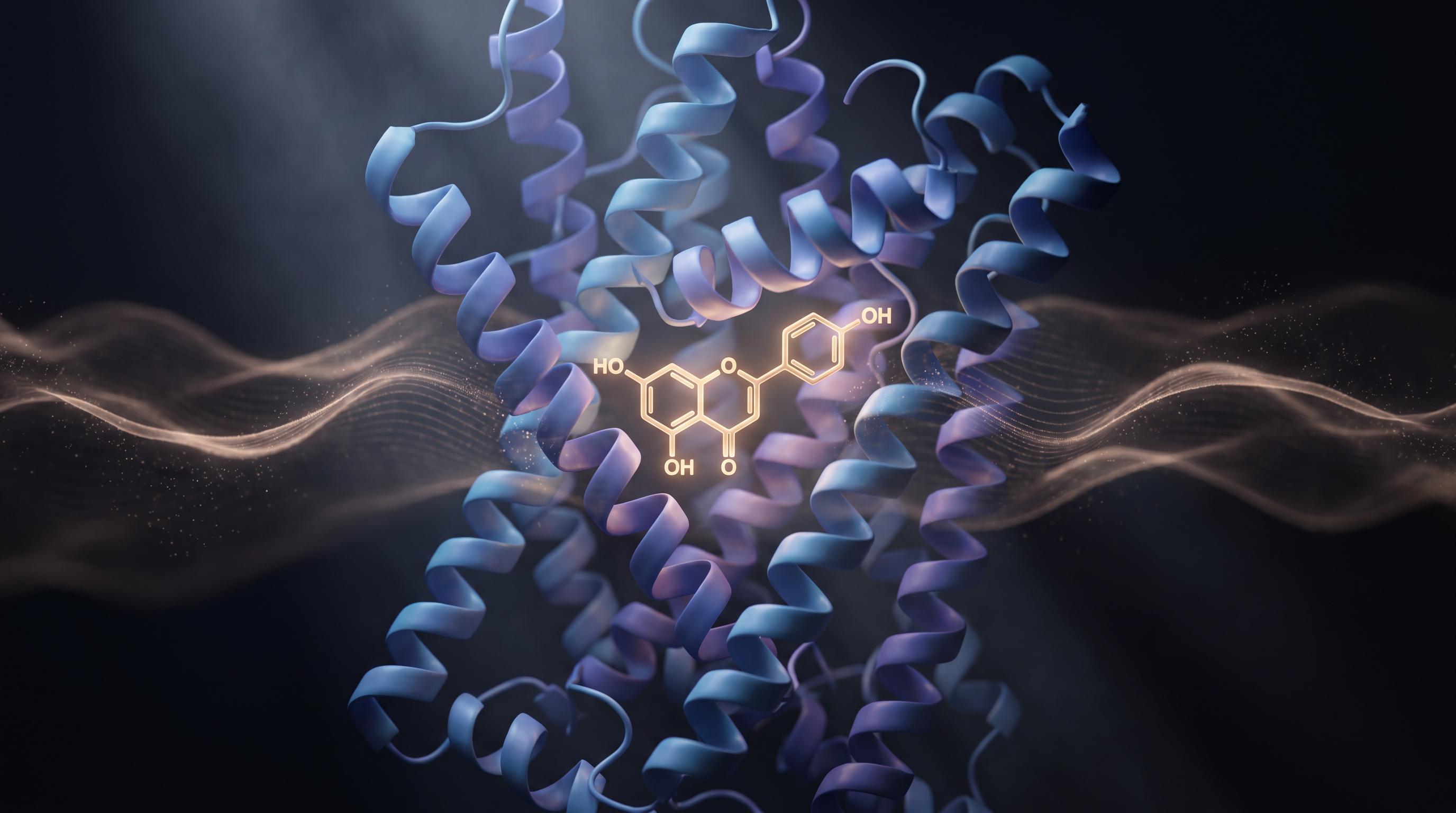 Apigenin chamomile flower extract on a dark surface with cinematic lighting