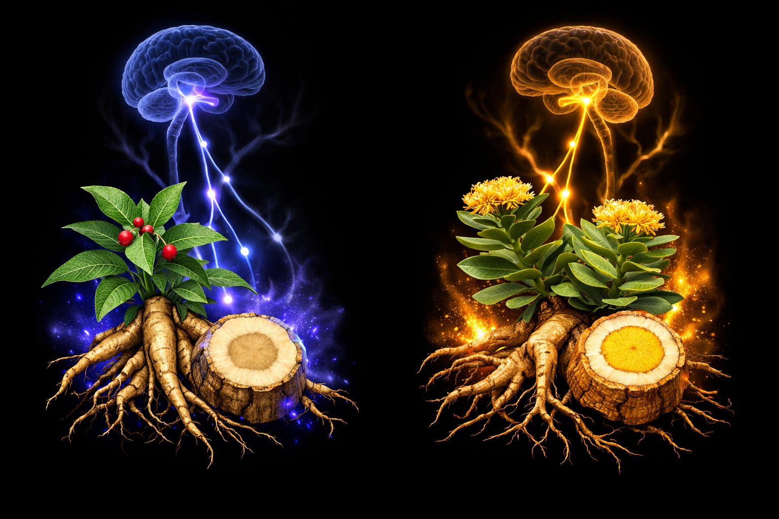 Ashwagandha and Rhodiola adaptogen plants